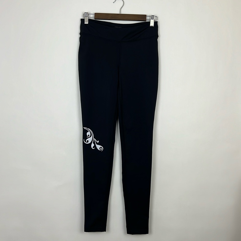 Athleta cold weather black leggings with reflective floral detail size: …